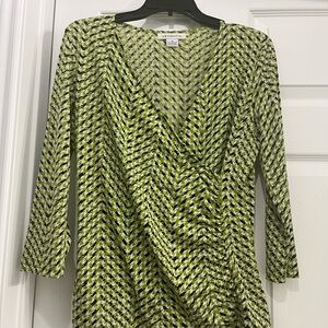 Liz Claiborne Olive and Black Houndstooth Blouse